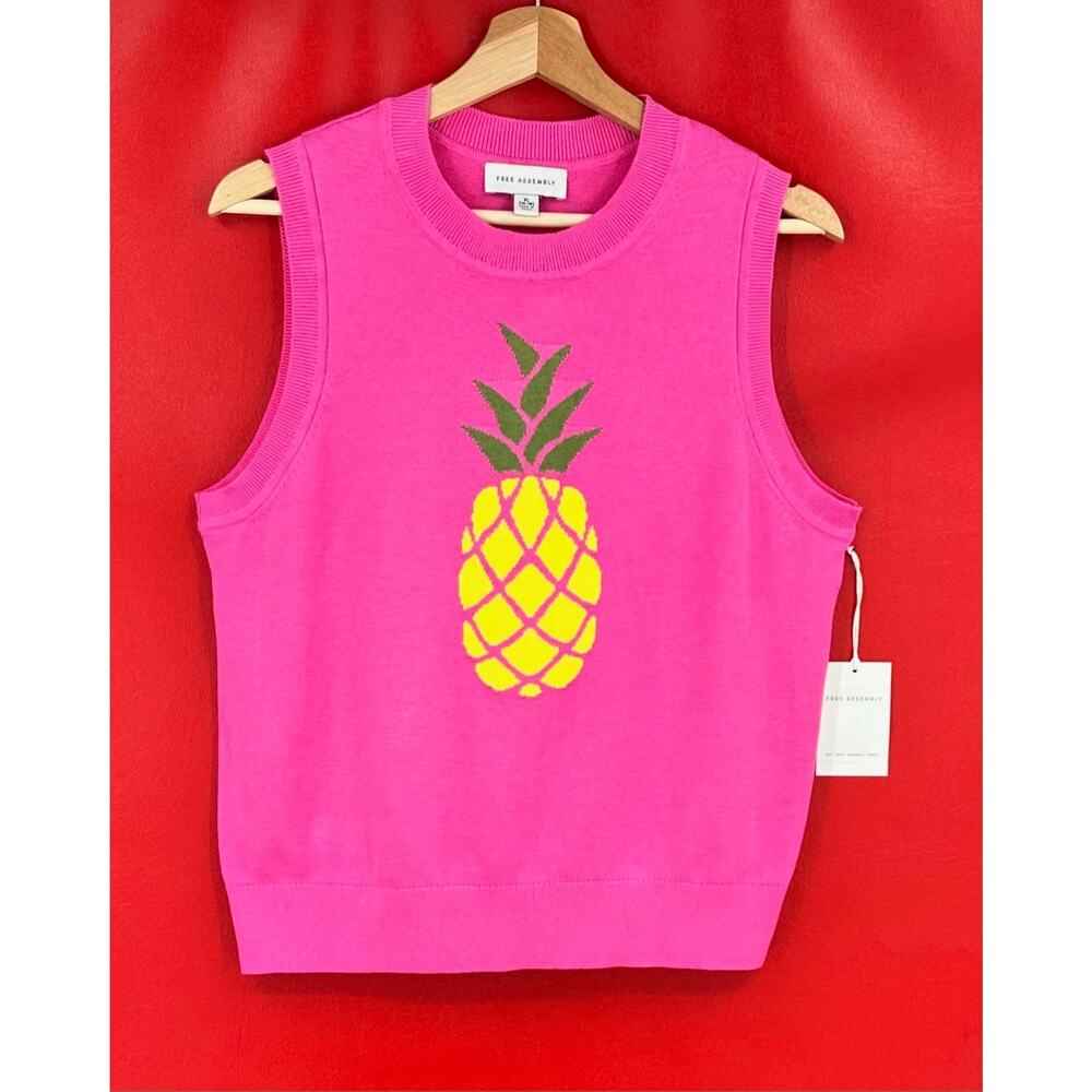 Free Assembly Women's Classic Fuchsia Pineapple Sleeveless Tank Top Size XL NWT - Picture 2 of 7